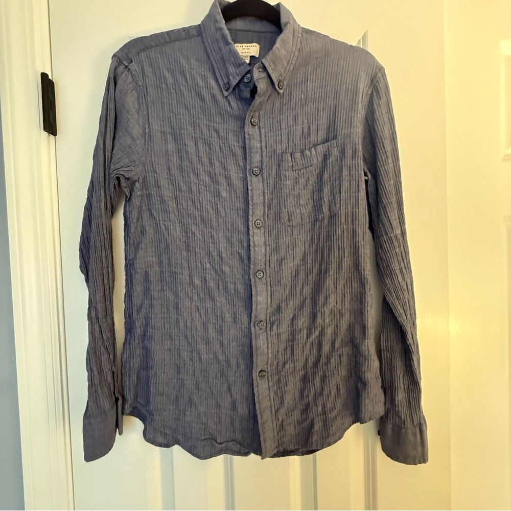 Club Monaco Men’s Blue Wrinkle Button Down Shirt Sz Small Slim Fit Casual - Picture 5 of 5